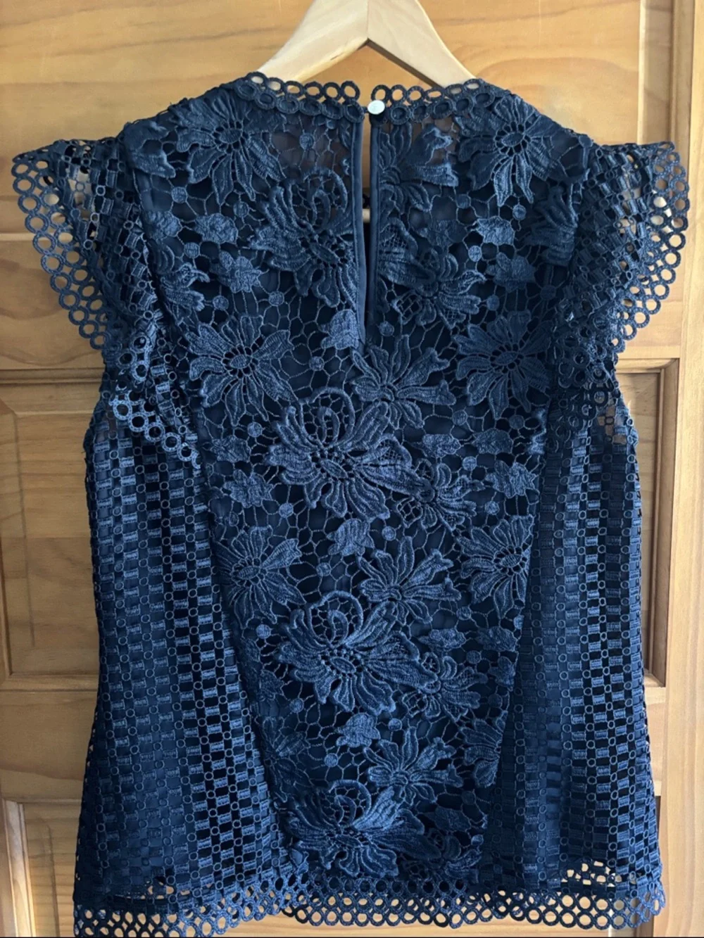 Ted Baker Navy Floral Lace Ruffle Sleeve Top - Picture 3 of 6